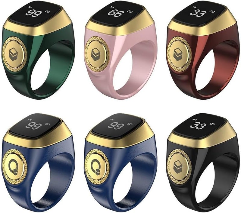 TreasureCave IQibla Smart Zikr Ring, Smart Ring Counter Waterproof Digital Counter & Vibration Reminder, Unisex Azan Alarm Clock Finger Counter for Muslims(18mm Curry Color) - Image 2